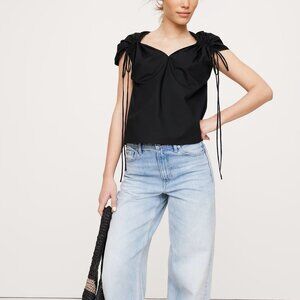 NWT! Banana Republic Black Cotton Poplin Oversized Drawstring Tie Top XXS